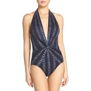 Robin Piccone Navy Blue‎ Imani Halter One Piece Swimsuit, Size 4